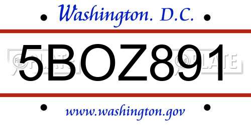 5BOZ891 District Of Columbia License Plate