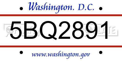 5BQ2891 District Of Columbia License Plate