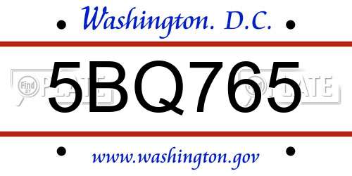 5BQ765 District Of Columbia License Plate