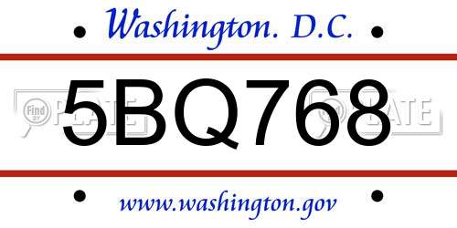 5BQ768 District Of Columbia License Plate