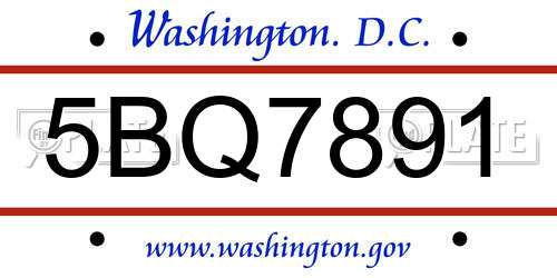 5BQ7891 District Of Columbia License Plate