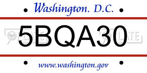 5BQA30 District Of Columbia License Plate