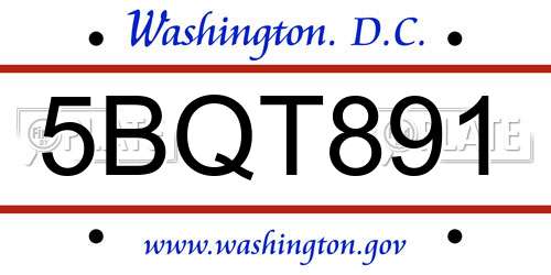 5BQT891 District Of Columbia License Plate