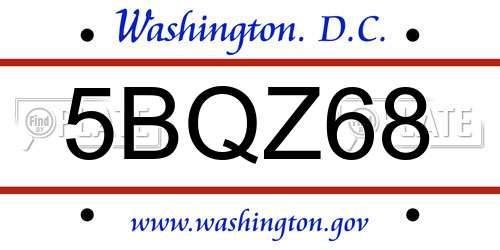 5BQZ68 District Of Columbia License Plate