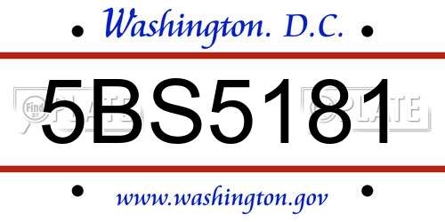 5BS5181 District Of Columbia License Plate