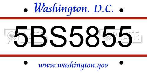 5BS5855 District Of Columbia License Plate
