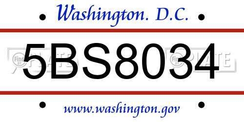 5BS8034 District Of Columbia License Plate