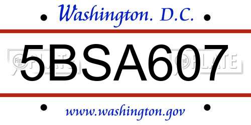 5BSA607 District Of Columbia License Plate