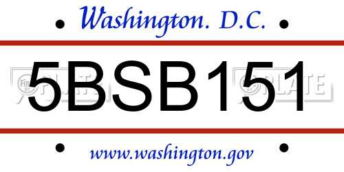 5BSB151 District Of Columbia License Plate