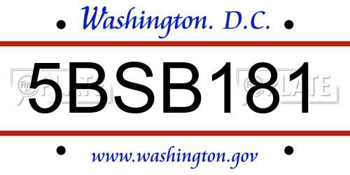 5BSB181 District Of Columbia License Plate
