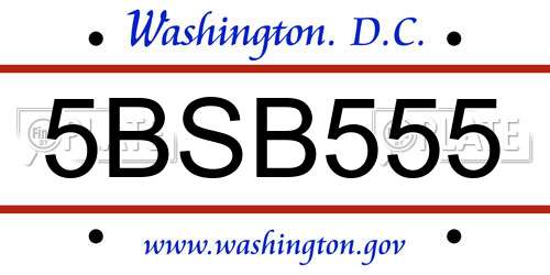 5BSB555 District Of Columbia License Plate