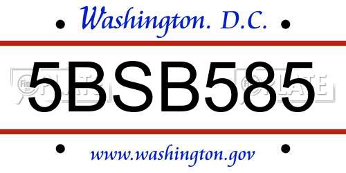 5BSB585 District Of Columbia License Plate