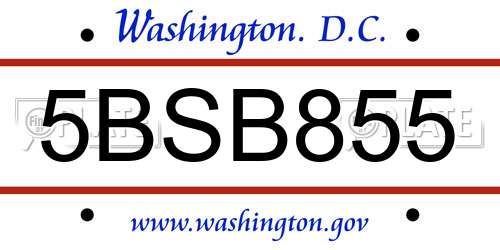5BSB855 District Of Columbia License Plate