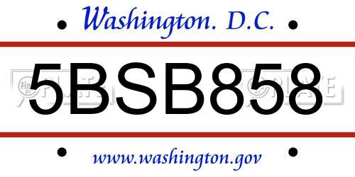 5BSB858 District Of Columbia License Plate