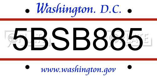 5BSB885 District Of Columbia License Plate