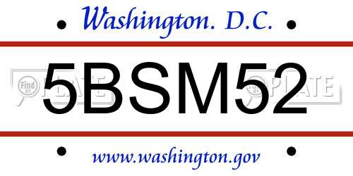 5BSM52 District Of Columbia License Plate