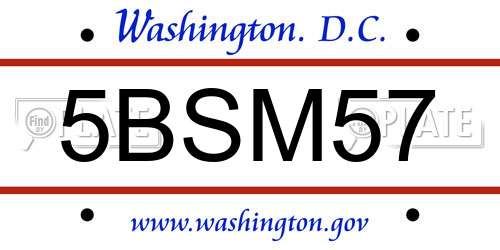 5BSM57 District Of Columbia License Plate