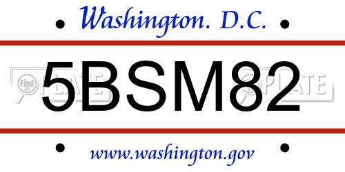 5BSM82 District Of Columbia License Plate