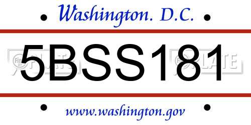 5BSS181 District Of Columbia License Plate