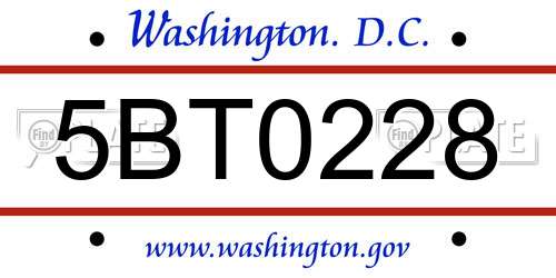 5BT0228 District Of Columbia License Plate
