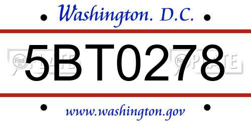 5BT0278 District Of Columbia License Plate