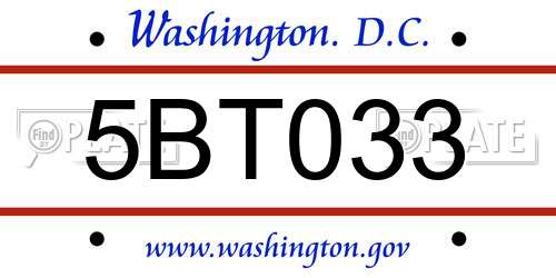 5BT033 District Of Columbia License Plate