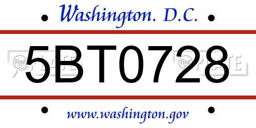 5BT0728 District Of Columbia License Plate