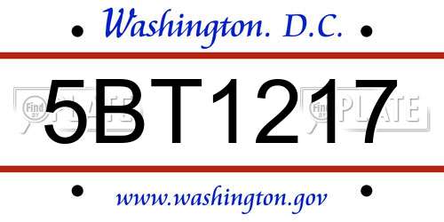 5BT1217 District Of Columbia License Plate