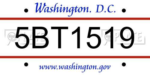 5BT1519 District Of Columbia License Plate