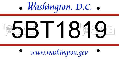 5BT1819 District Of Columbia License Plate