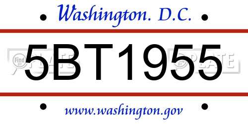 5BT1955 District Of Columbia License Plate