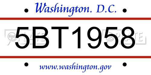 5BT1958 District Of Columbia License Plate