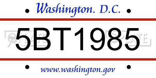 5BT1985 District Of Columbia License Plate