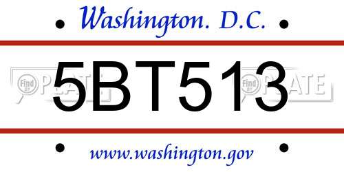 5BT513 District Of Columbia License Plate
