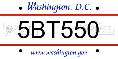 5BT550 District Of Columbia License Plate