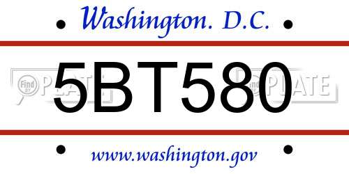 5BT580 District Of Columbia License Plate