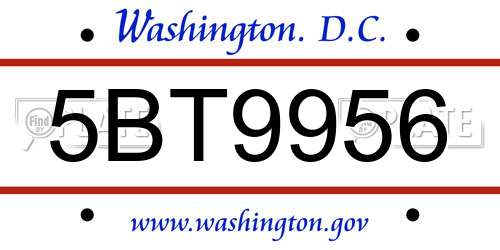 5BT9956 District Of Columbia License Plate