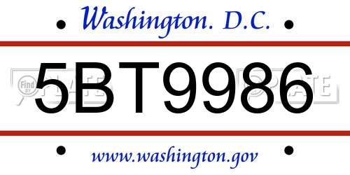 5BT9986 District Of Columbia License Plate