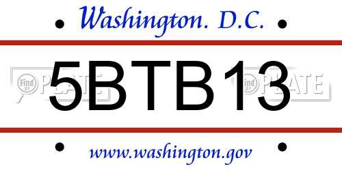 5BTB13 District Of Columbia License Plate