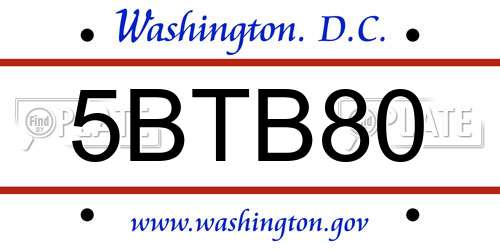 5BTB80 District Of Columbia License Plate