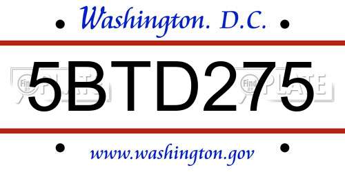 5BTD275 District Of Columbia License Plate