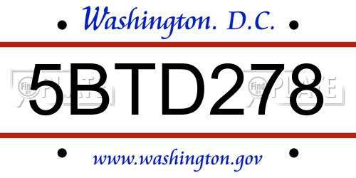 5BTD278 District Of Columbia License Plate