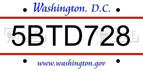 5BTD728 District Of Columbia License Plate