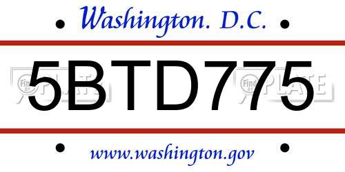 5BTD775 District Of Columbia License Plate