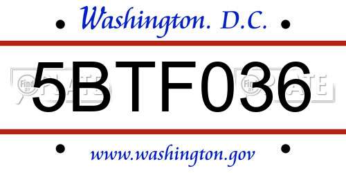 5BTF036 District Of Columbia License Plate