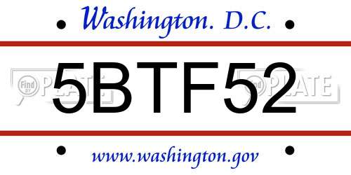 5BTF52 District Of Columbia License Plate