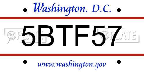 5BTF57 District Of Columbia License Plate