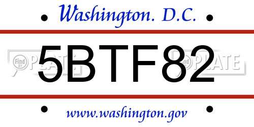5BTF82 District Of Columbia License Plate