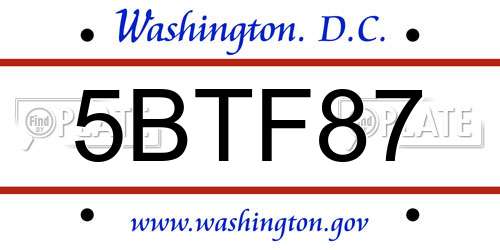 5BTF87 District Of Columbia License Plate