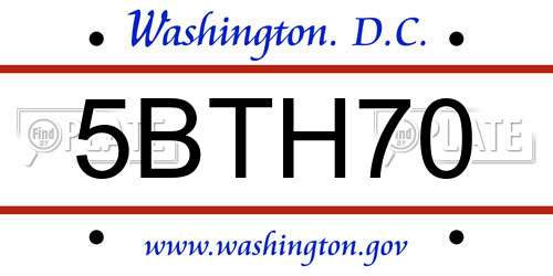 5BTH70 District Of Columbia License Plate